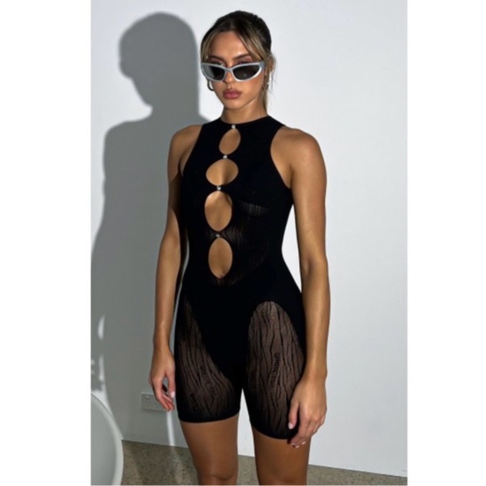 White Fox Boutique Knock Them Down Romper Black